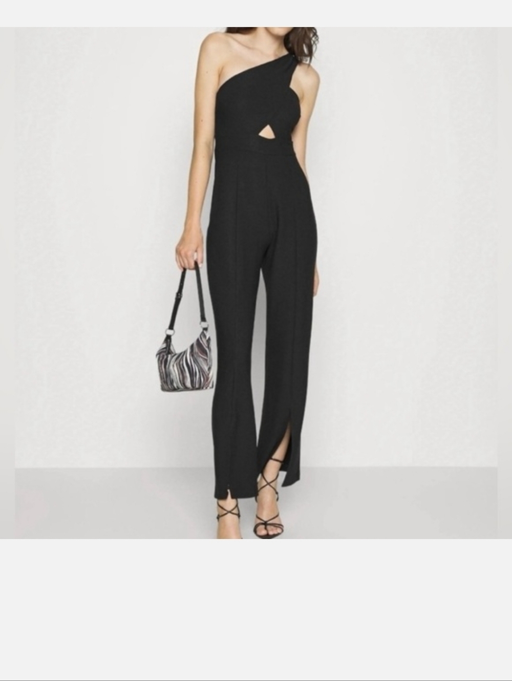 Abercrombie & Fitch one-shoulder jumpsuit with a front cutout and split hem